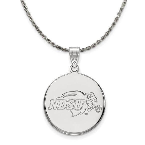 Sterling Silver North Dakota State Large Disc Pendant Necklace - 18 In - Picture 1 of 7